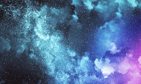 Creative cloudy night sky backdrop with stars. Space and constellation conceptの写真素材
