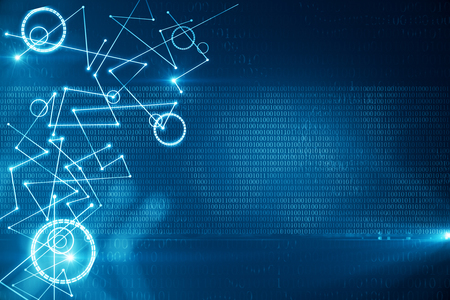 Creative digital background with lines and binary code. Technology and innovation concept. 3D Renderingの写真素材