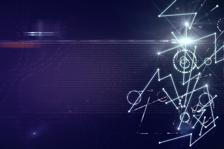 Abstract digital texture with lines and binary code. Technology and innovation concept. 3D Renderingの写真素材