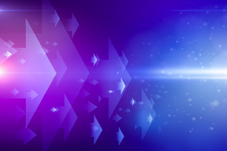 Digital arrows backdrop with blurry circles. Ahead and success concept. 3D Renderingの写真素材