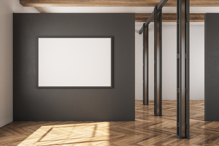 Contemporary warehouse interior with empty poster on concrete wall. Industrial and storage concept. Mock up, 3D Renderingの写真素材