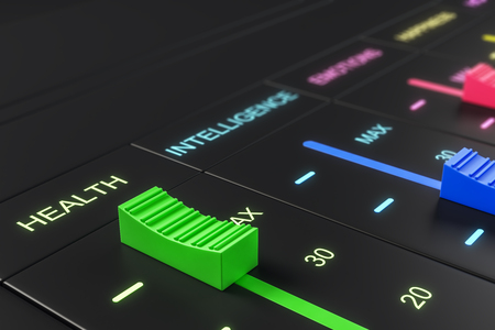 Abstract colorful happiness switchboard on black texture. Emotive and creativity concept. 3D Renderingの写真素材