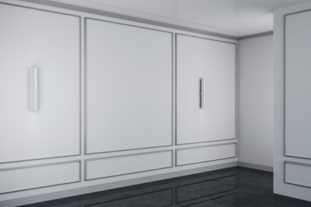 Clean white classic interior with copy space on wall. Mock up, 3D Renderingの写真素材