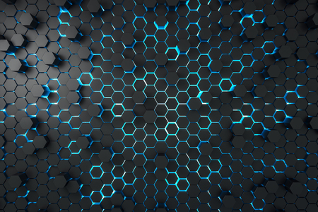 Creative dark hexagon backdrop. Design and mosaic concept. 3D Renderingの写真素材