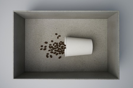 Coffee cup and coffee beans in paper box, 3D Renderingの写真素材
