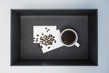 Coffee cup and coffee beans in paper box, 3D Renderingの写真素材
