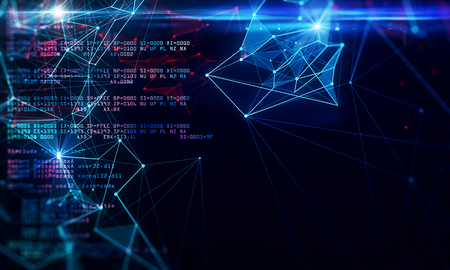 Creative dark coding background with text. Programming and future concept. 3D Renderingの写真素材