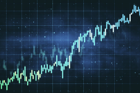 Creative forex chart grid sketch on blurry blue background. Analysis and trade concept. 3D Rendering