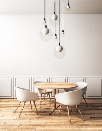 Contemporary classic cafe interior with furniture and lamps. Style and design concept. 3D Renderingの写真素材