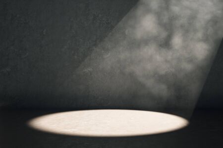 Creative spot light on dark background with smoke. Presentation concept. Mock up, 3D Renderingの写真素材