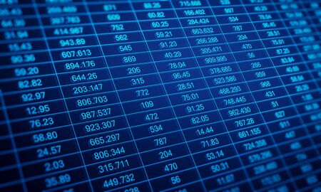 Creative blue index grid background. Invest and trade concept. 3D Rendering