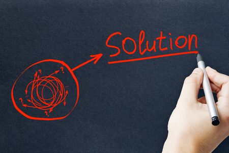 Solution and doubt concept. Hand drawing creative arrow doodle on subtle paper background