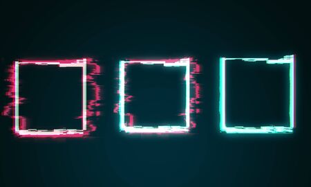Creative glitch posters on dark background. Mock up, 3D Renderingの写真素材