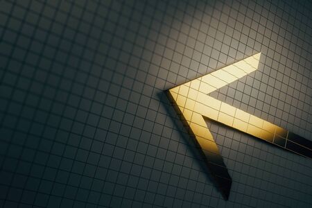 Abstract golden arrow on dark grid background. Strategy, growth, up and development concept. 3D Renderingの写真素材