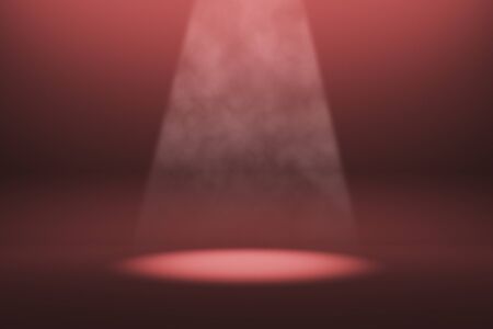 Spot light in abstract red interior with smoke. Presentation concept. 3D Renderingの写真素材