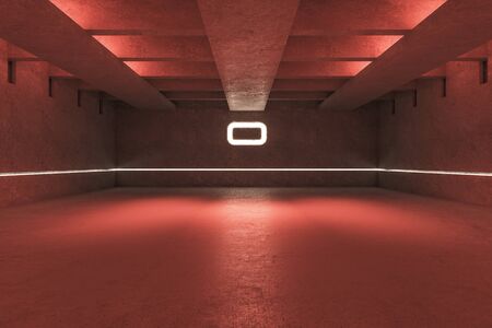 Spacious red warehouse garage with copy space. 3D Renderingの写真素材