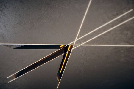 Creative arrow on concrete grid background. Success and direction concept. 3D Renderingの写真素材