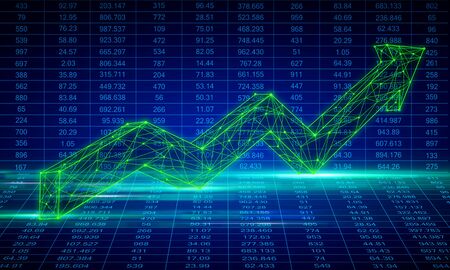 Abstract glowing big data polygonal arrow on blue wallpaper. Growth and development concept. 3D Renderingの写真素材