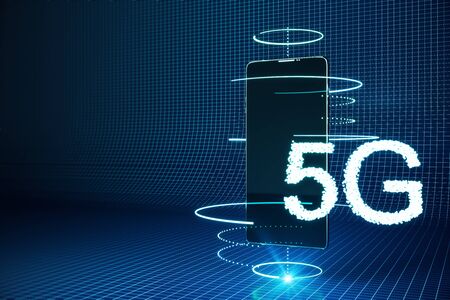 Cellphone with creative 5G interface. Internet and speed concept. 3D Rendering