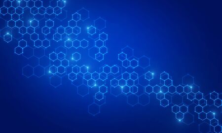 Glowing blue medical chemical background with hexagons. Medicine, chemistry and science concept. 3D...