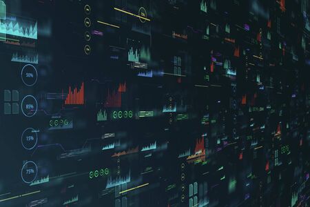 Abstract blurry digital business interface background. Finance and innovation concept. 3D Rendering