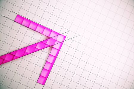 Creative pink grid tile arrow on concrete backdrop with lines. Growth and development concept. 3D Renderingの写真素材