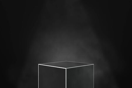Abstract square finger pedestal on black background. Product and presentation concept. Copy space. 3D Renderingの写真素材