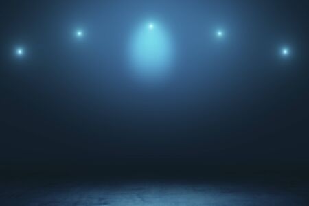 Abstract empty space with blurry spotlights and dark concrete floor. 3D Renderingの写真素材