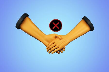 Abstract digital hands with red cross X on blue background. Teamwork and rejection concept. 3D Renderingの写真素材