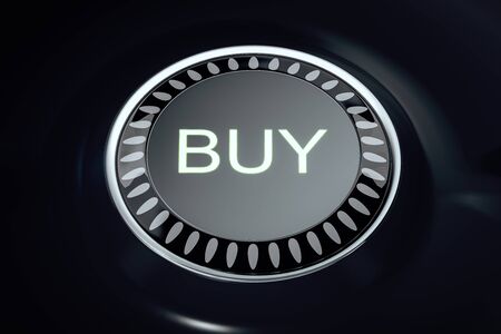 Creative round button on black background. Buy and purchase concept. 3D Renderingの写真素材