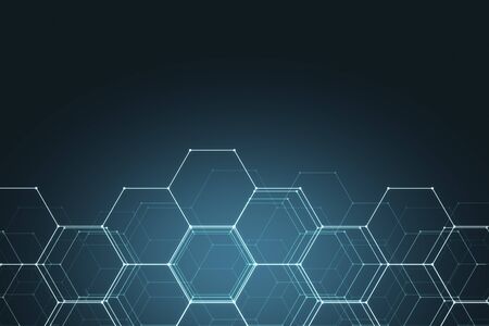 Abstract glowing hexagonal texture. Technology and innovation concept. 3D Rendering
