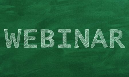 Creative webinar sketch on chalkboard backdrop with text. Online education concept. 3D Renderingの写真素材