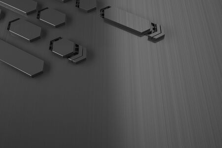 All black concept with abstract black background with metal cells parts. 3D Rendering