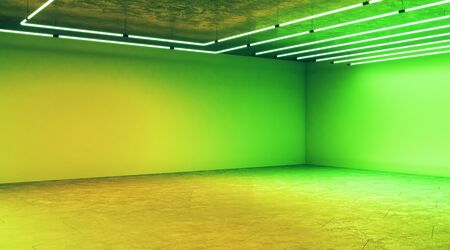 Minimal concept with modern empty light green hall with blank wall and halogen lamps. 3D Renderingの写真素材