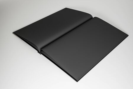 Abstract open black hardcover book on subtle background. Publish and advertisement concept. Mock up,...