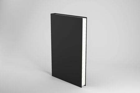 Creative closed black hardcover book on subtle background. Publish and advertisement concept. Mock up, 3D Rendering