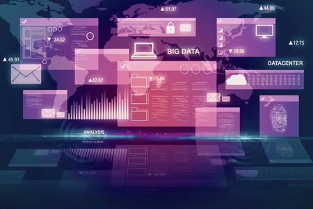Digital business interface hologram. Big data and innovation concept. 3D Renderingの写真素材