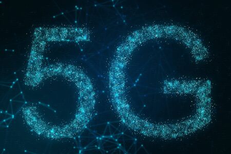 Creative glowing polygonal 5G internet background in 3D rendering.