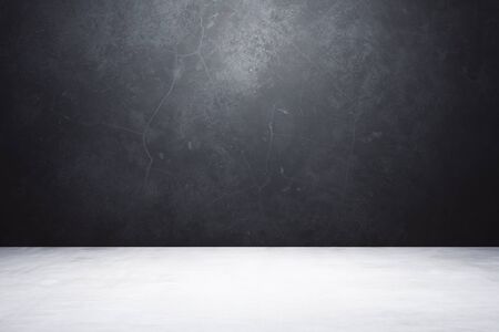 Abstract interior with empty dark wall, concrete floor and copy space. Mock up, 3D Rendering の写真素材