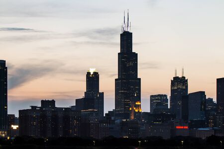 Beautiful Chicago skyline at night. Urban and travel concept