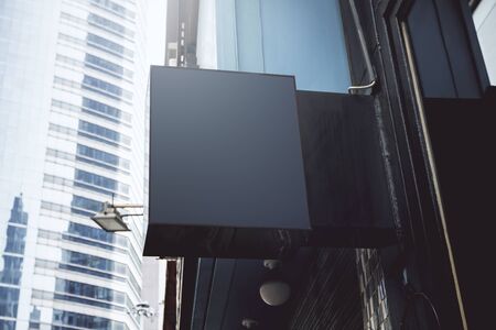 Empty black outdoor stopper on city background. Commercial and ad concept. Mock upの写真素材