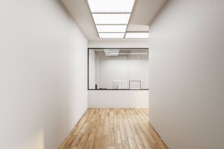 Modern coworking office interior with glass wall. Minimalism concept. 3D Renderingの写真素材