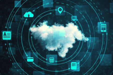 Abstract glowing cloud computing diagram. Cloud computing and communication concept. 3D Rendering