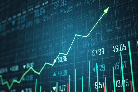 Glowing stock data interface hud on digital screen. Business and money concept. 3D Rendering
