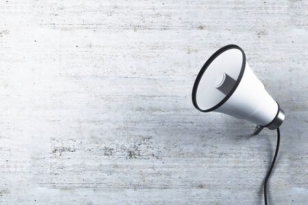 Old loud speaker on concrete wall background. 3D Renderingの写真素材