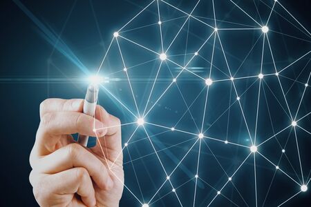 Hand drawing creative digital polygons background. Technology and science concept.の写真素材