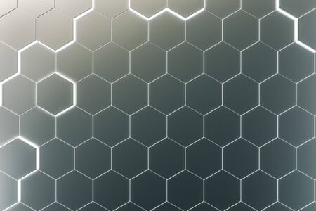 Creative glowing gray hexagonal background. Technology and innovation concept. 3D Renderingの写真素材