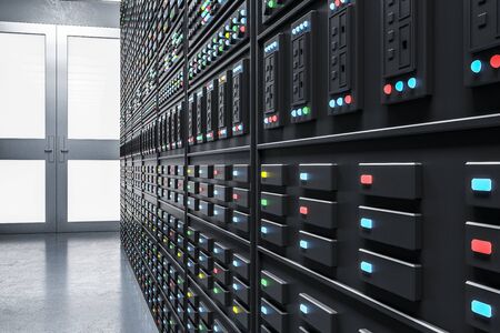 Futuristic server room. Technology and communication concept. 3D Rendering