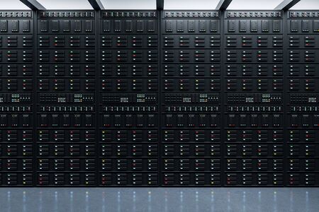 Contemporary server room. Technology and communication concept. 3D Rendering