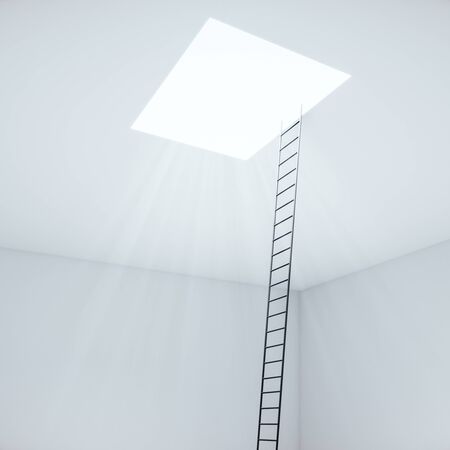 Stairs to open window in celing. Business and success concept. 3D Renderingの写真素材
